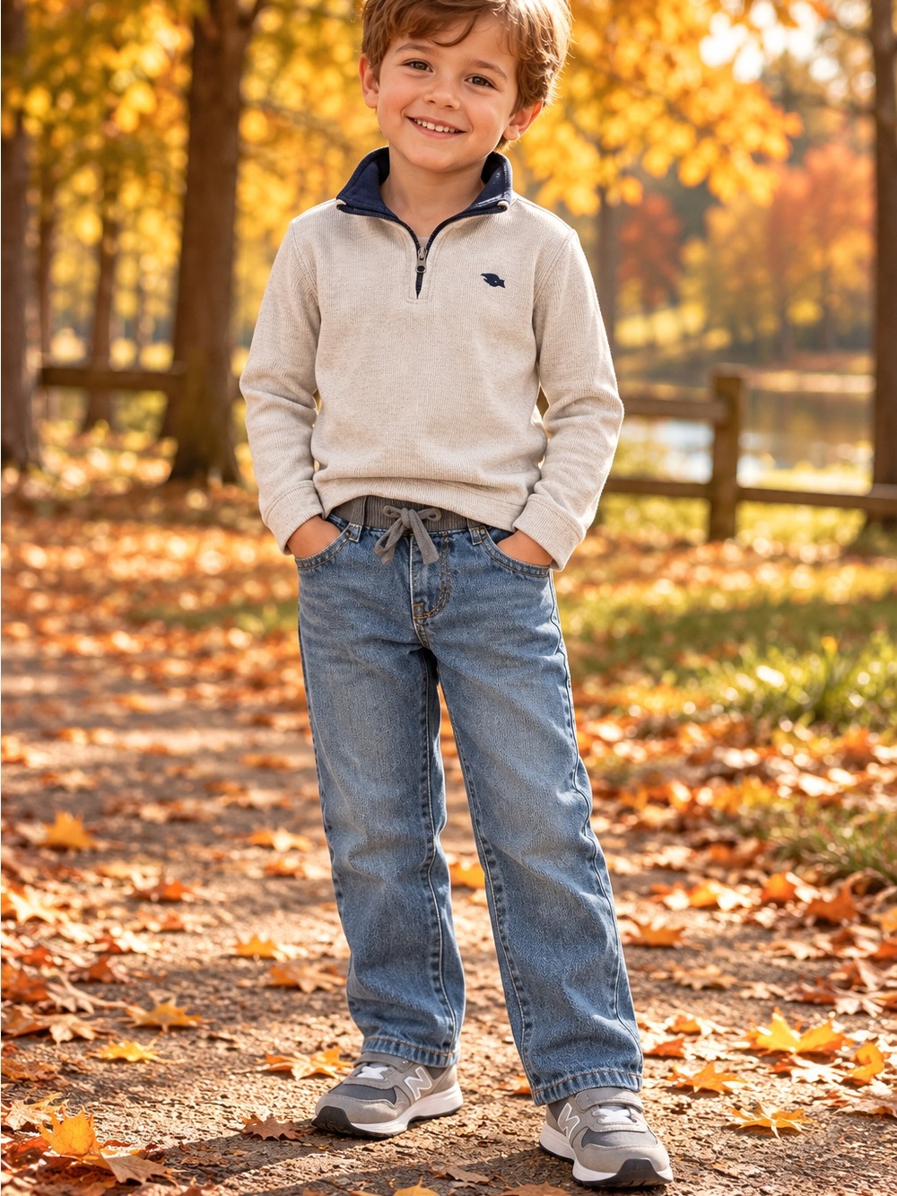 boys Hawke quarter zip pullover & Children’s Place jeans set, sizes 5/6 and 6